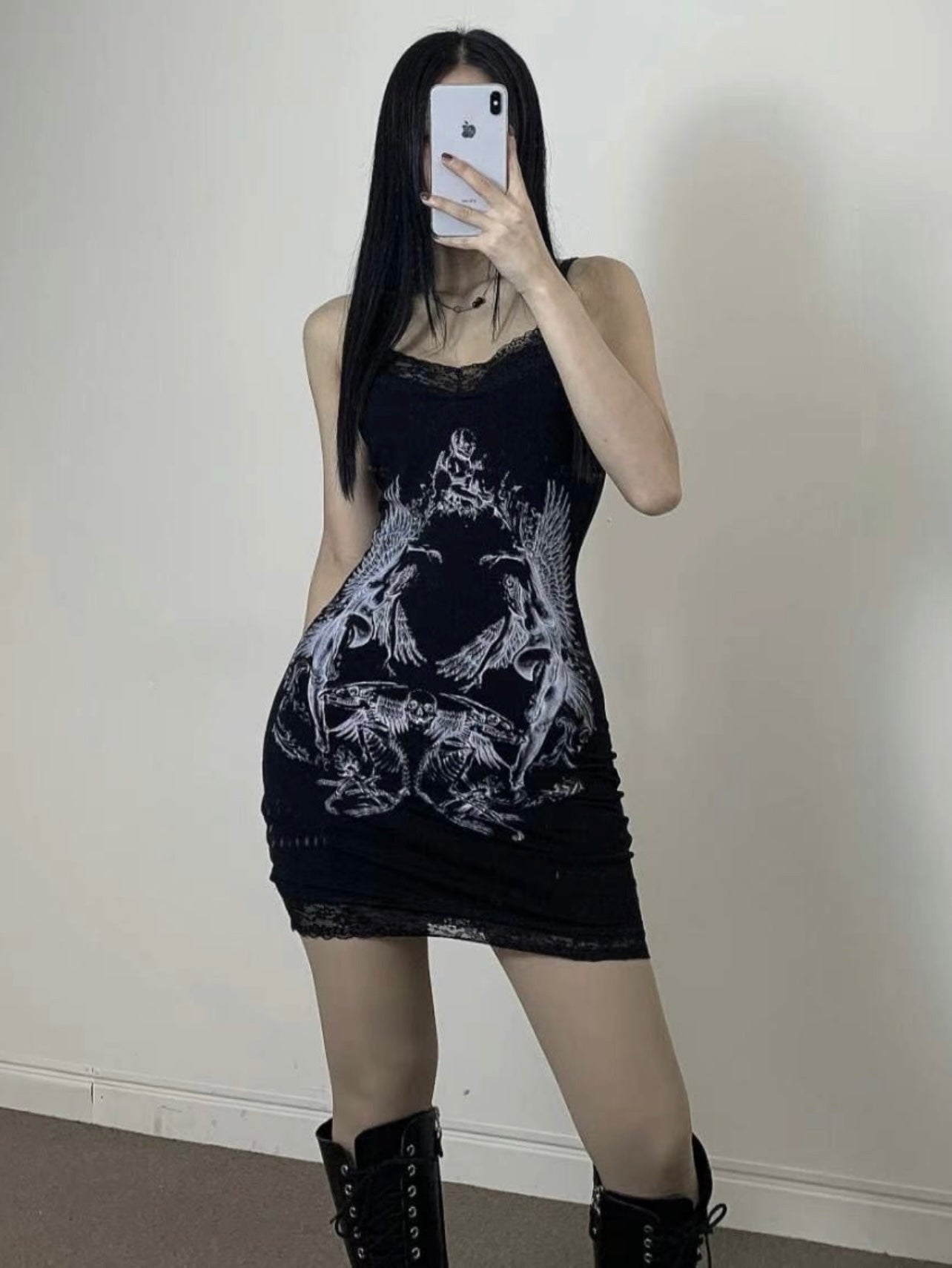 Skull lace slip dress