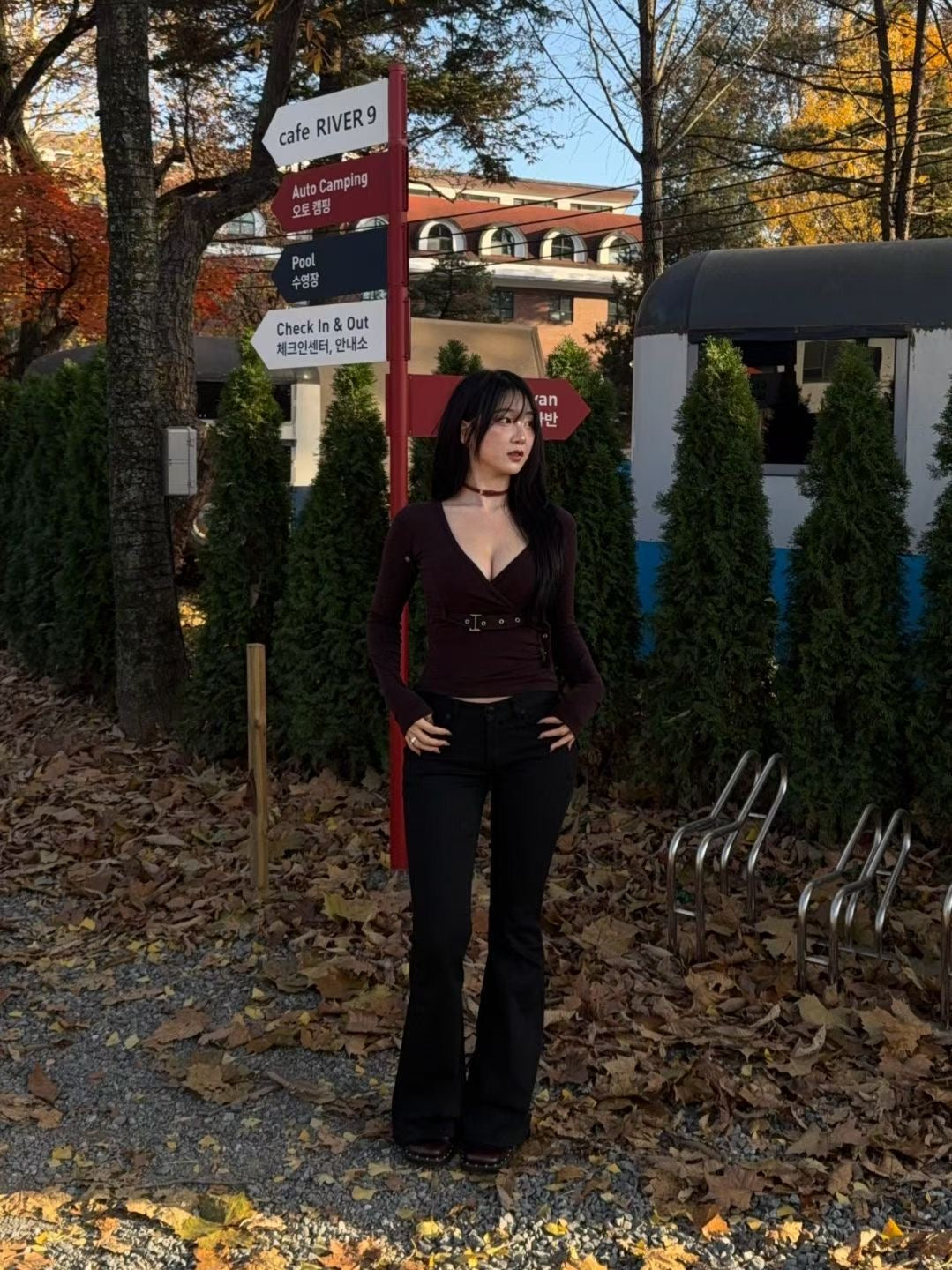 V neck with belt long sleeve
