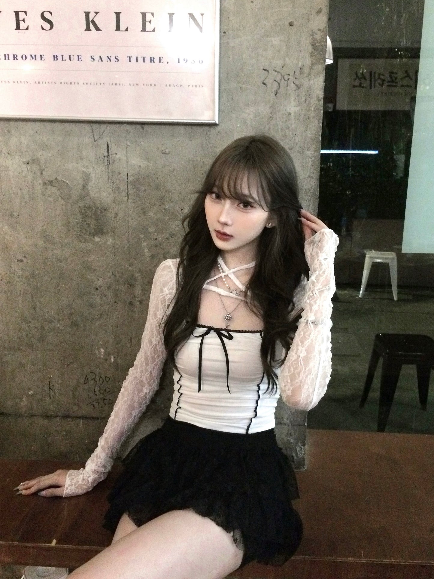 ‘C U IN MY DREAM’ lace cropped outer
