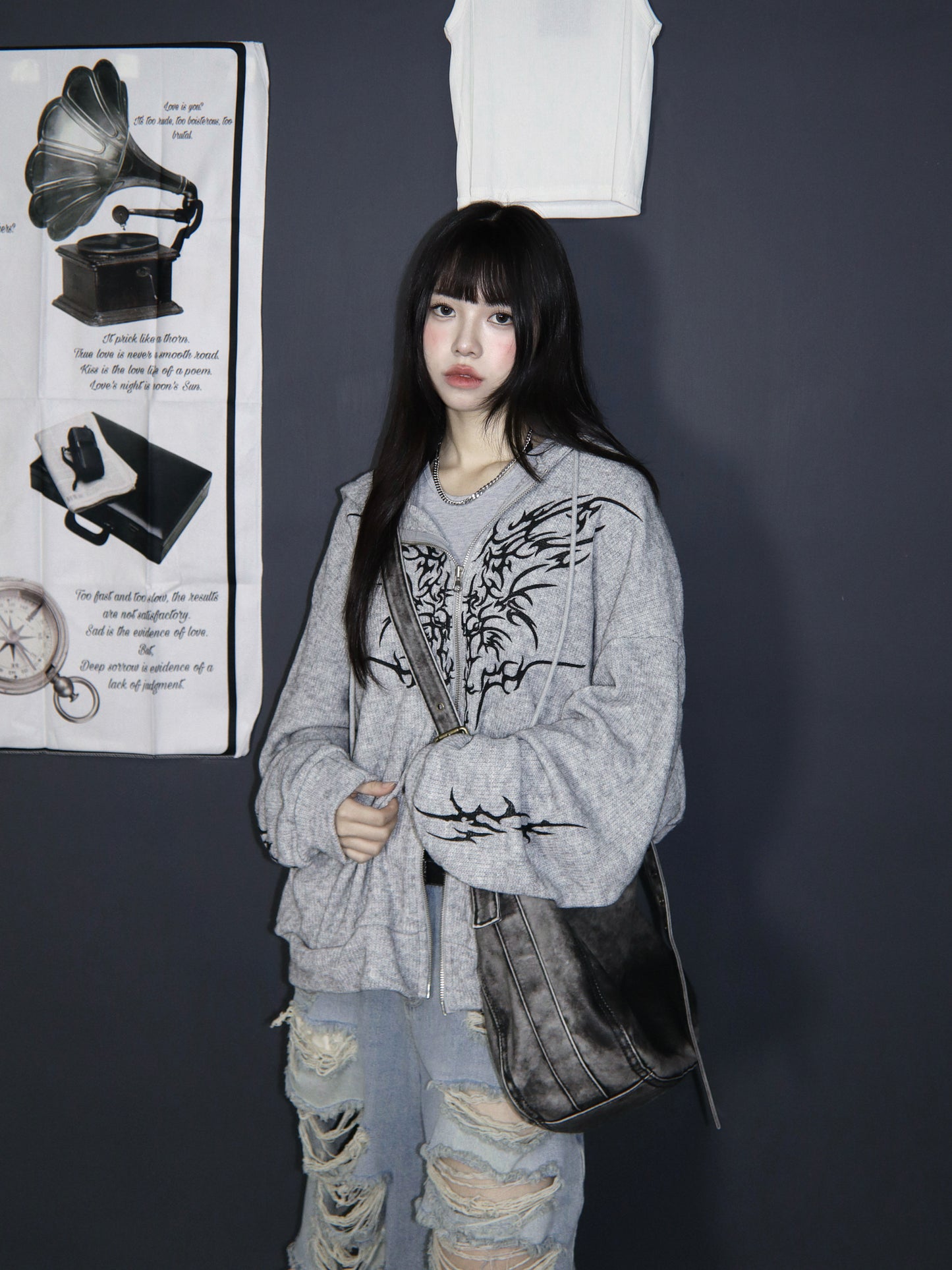 [unisex] Butterfly flame pattern hoodie zipup