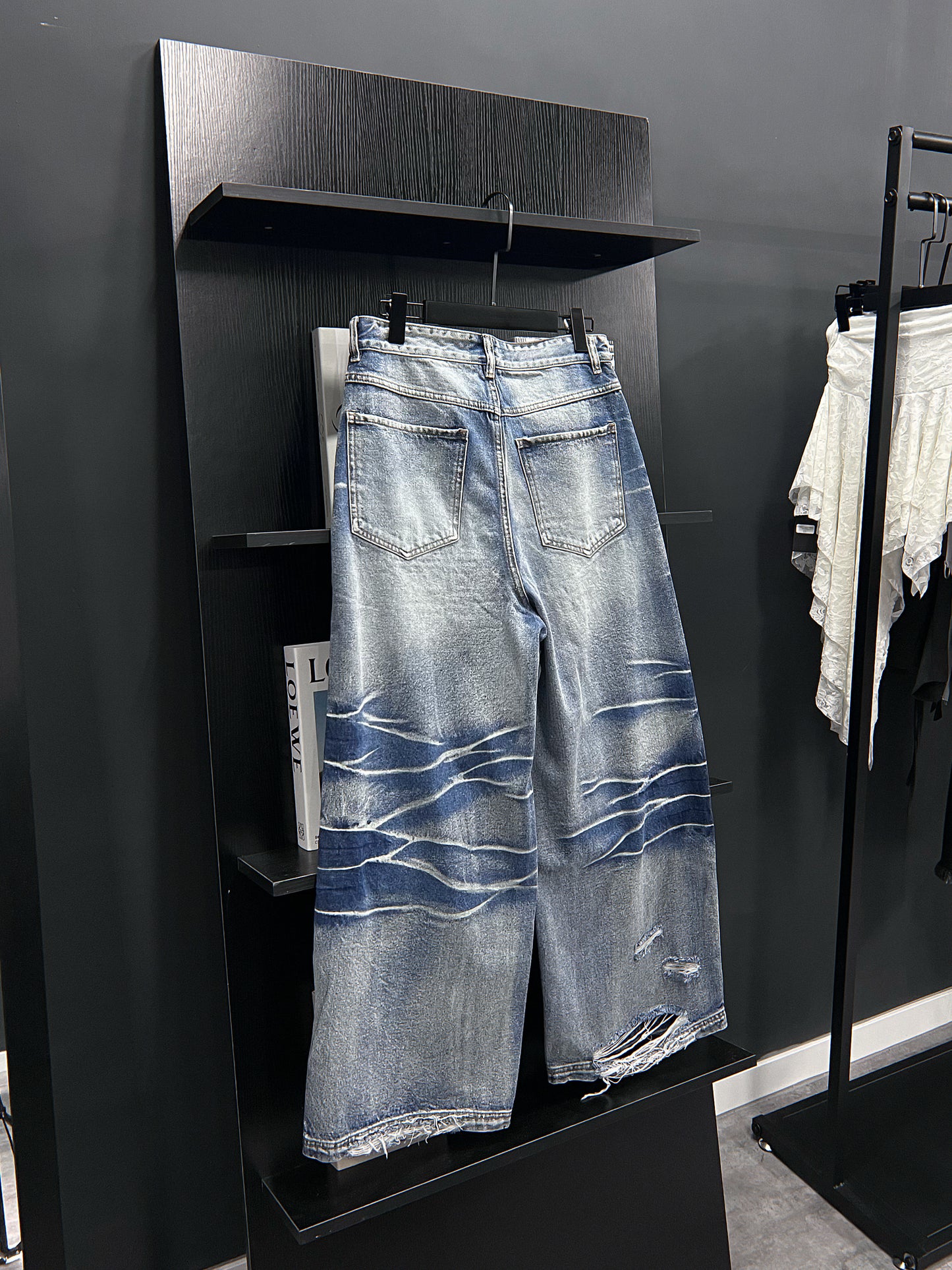 [unisex] 閃電洗水闊腳牛仔褲