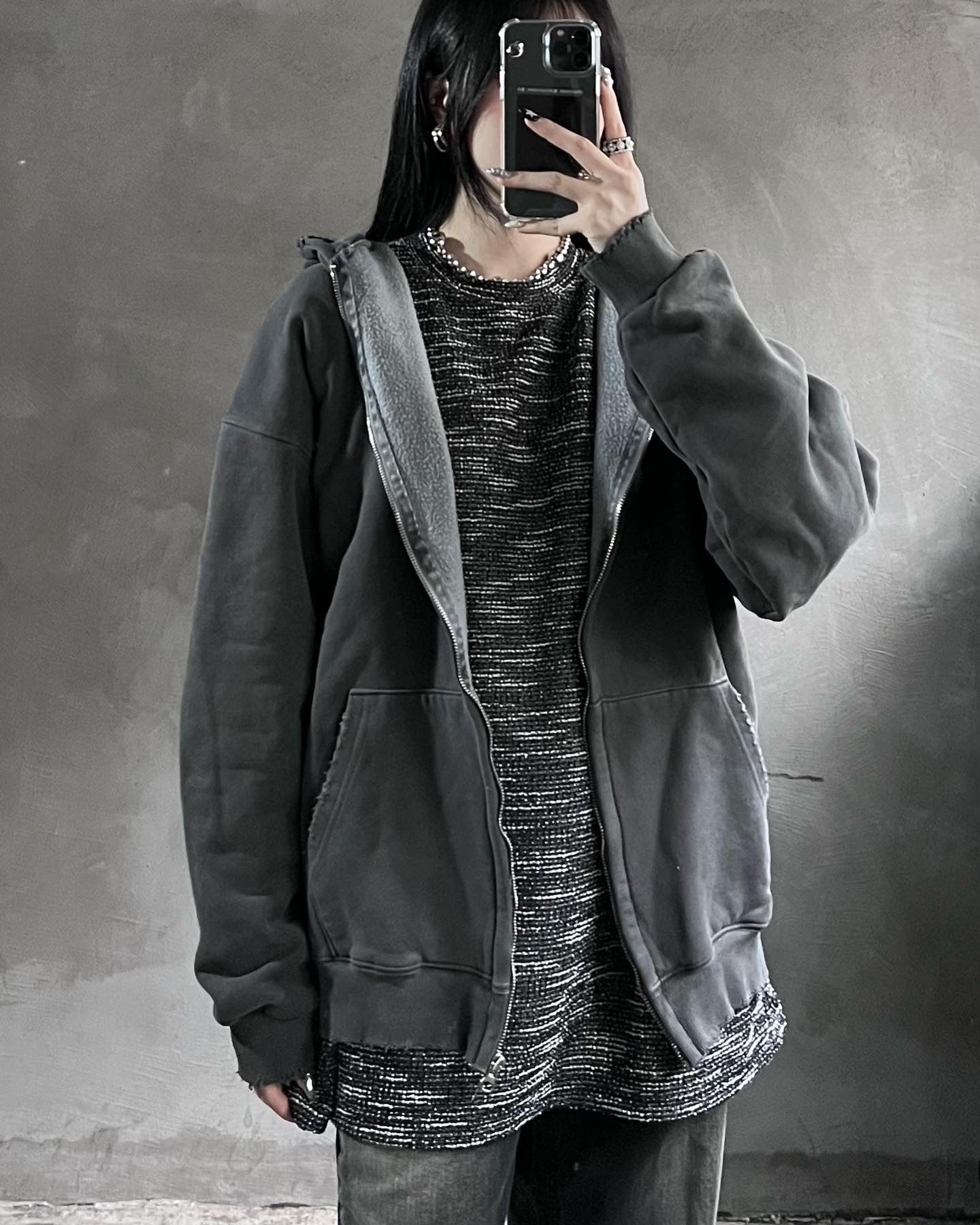 秋冬再上架[unisex] Vintage dying hoodie zipup