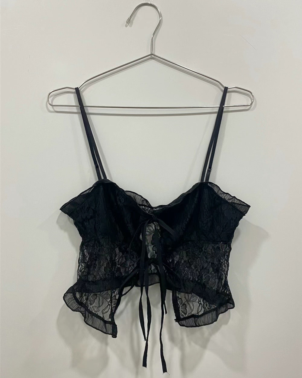 Ribbon lace fungus side tank top