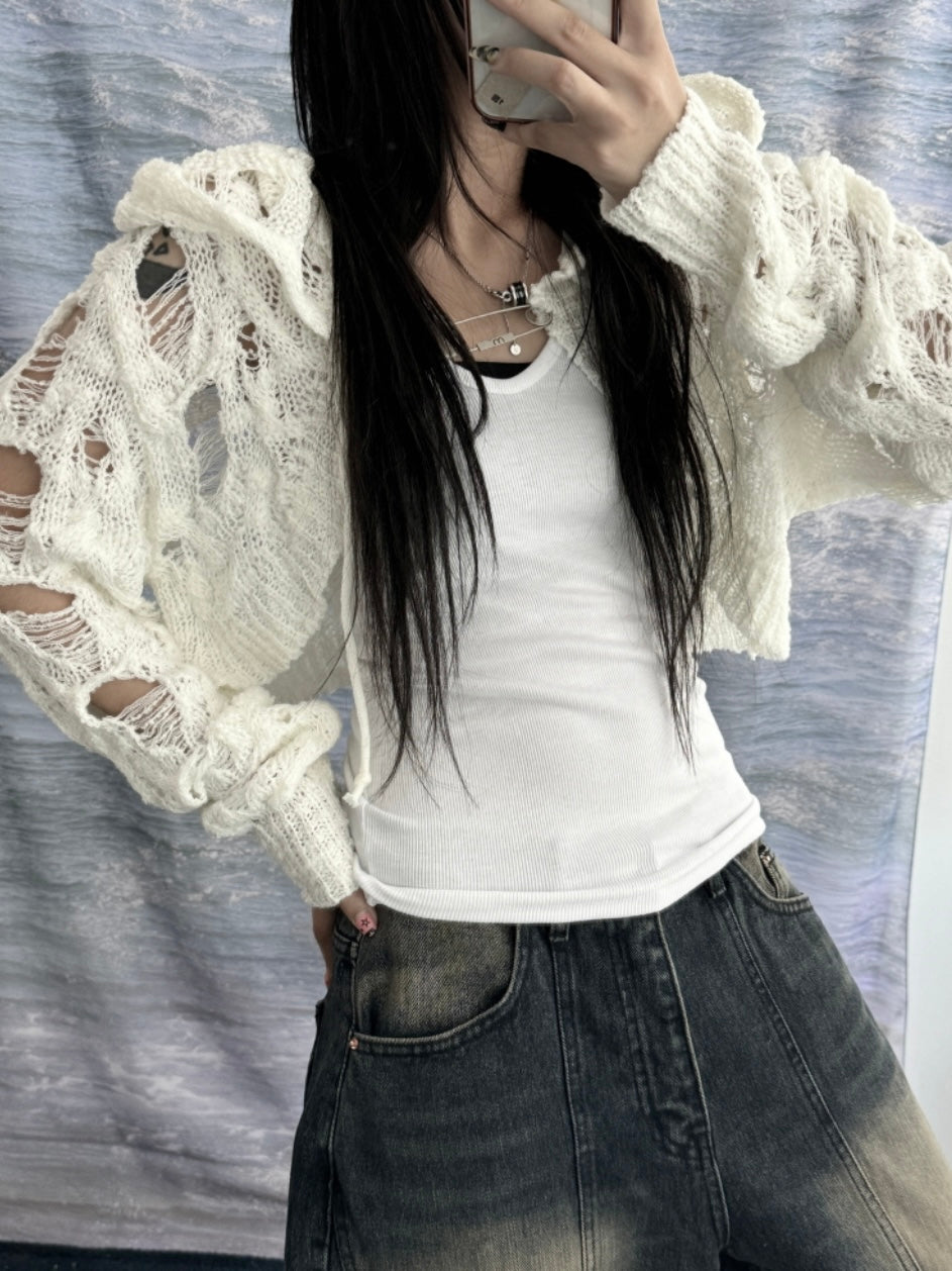 huge pin cropped damaged knitwear