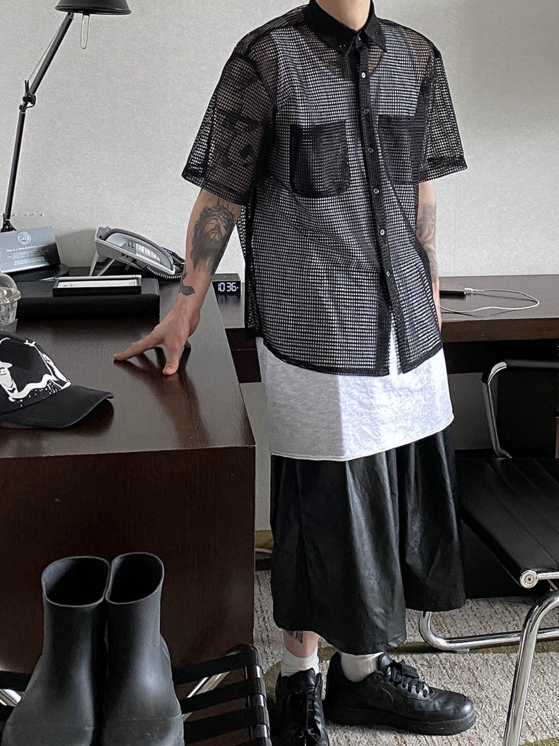 Net short sleeve shirt