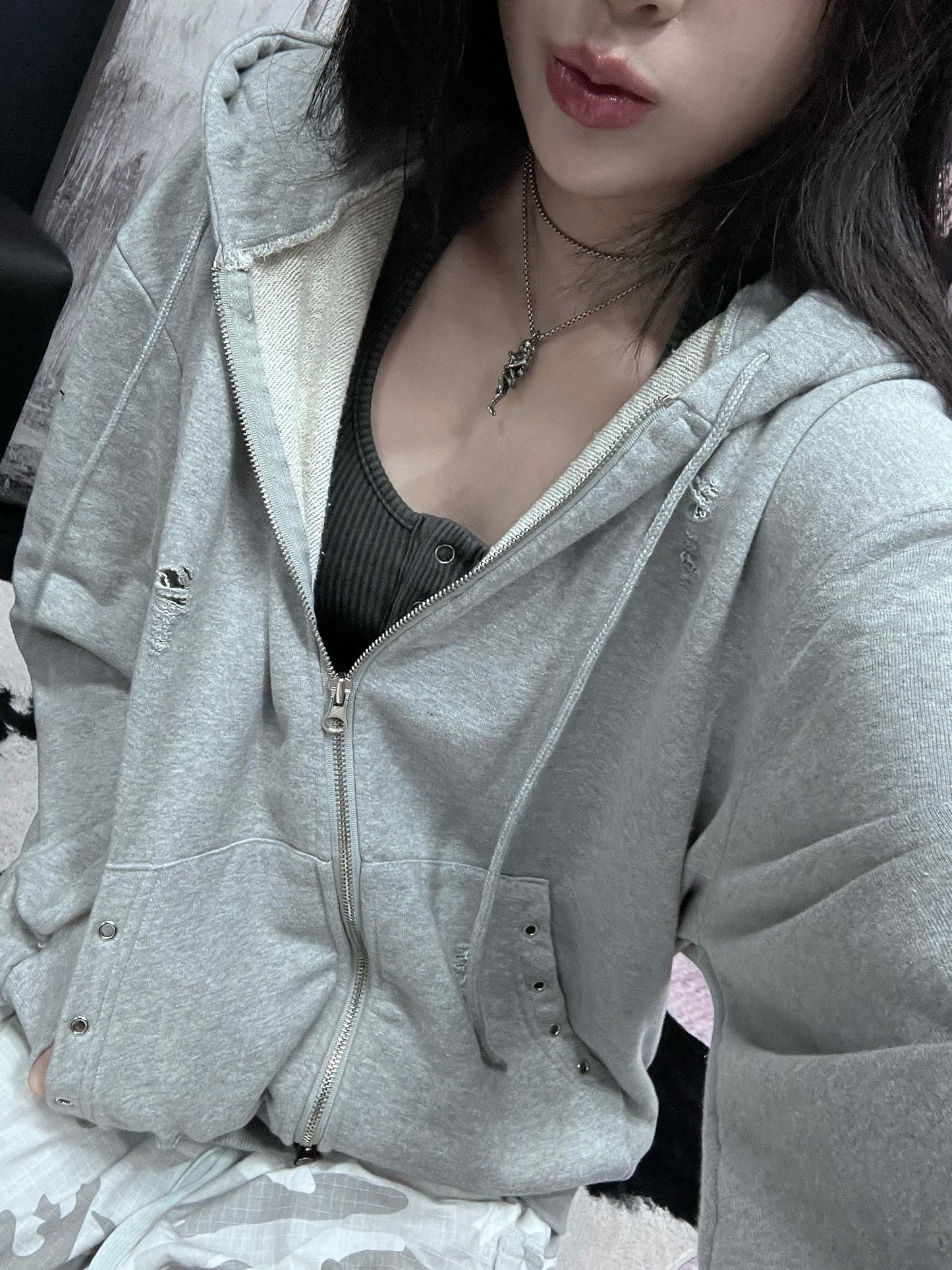 Eyelet hoodie zipup