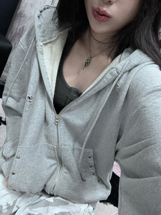 Eyelet hoodie zipup