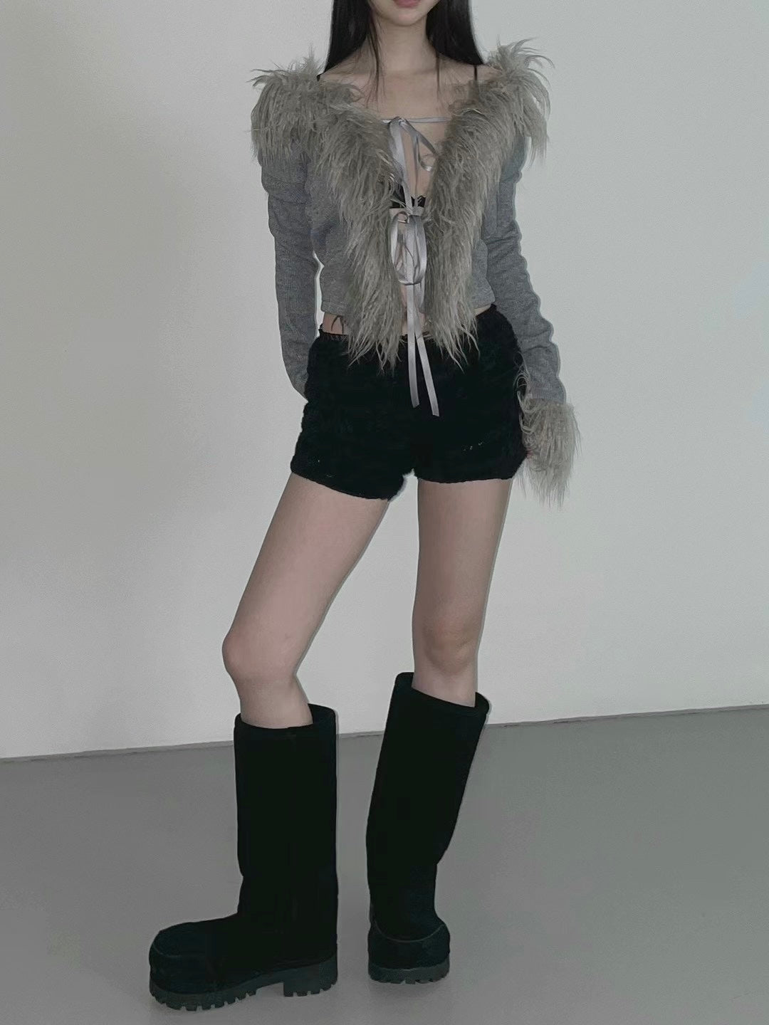 小眾設計毛絨絨綁帶針織外套