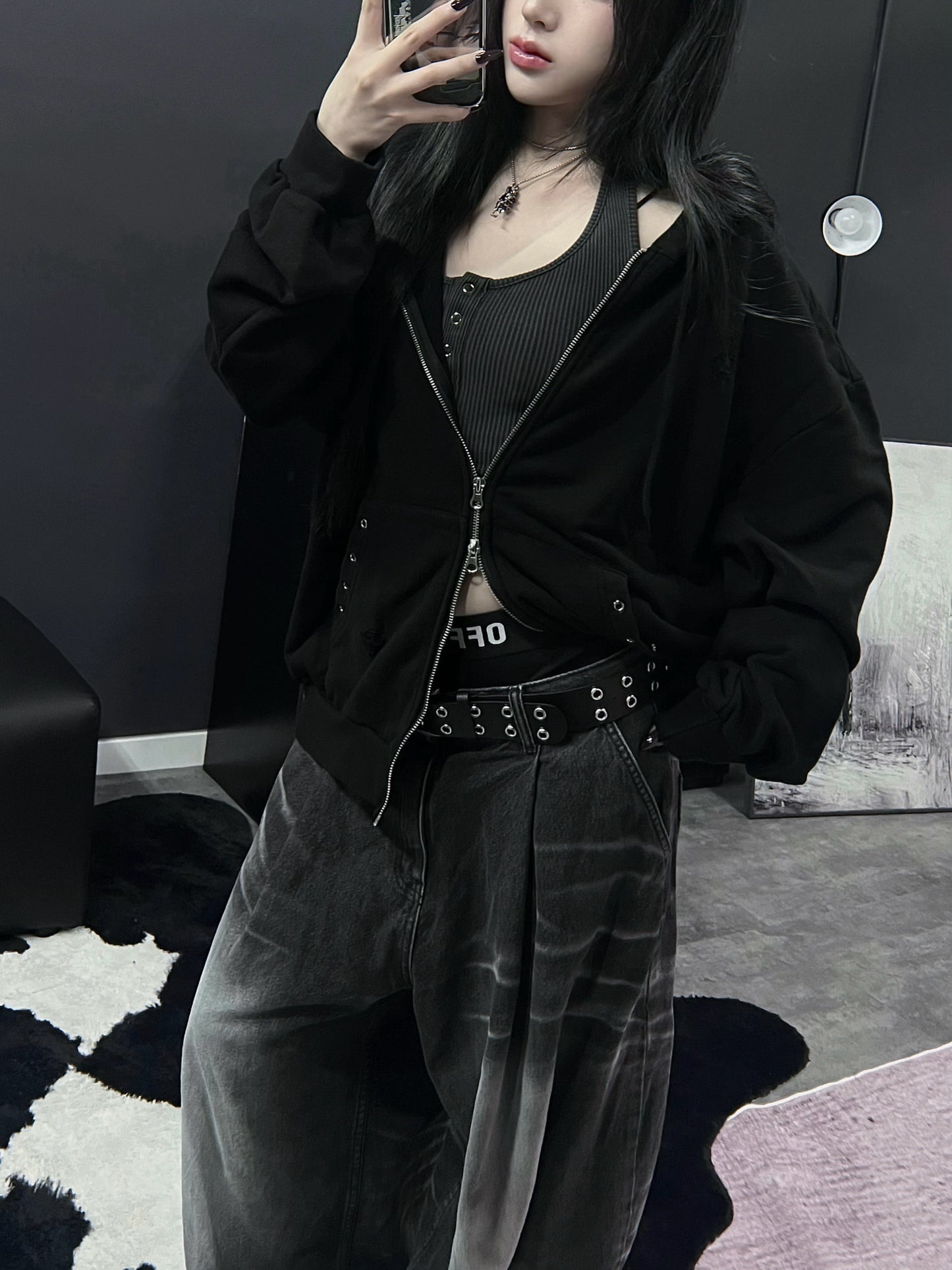Eyelet hoodie zipup