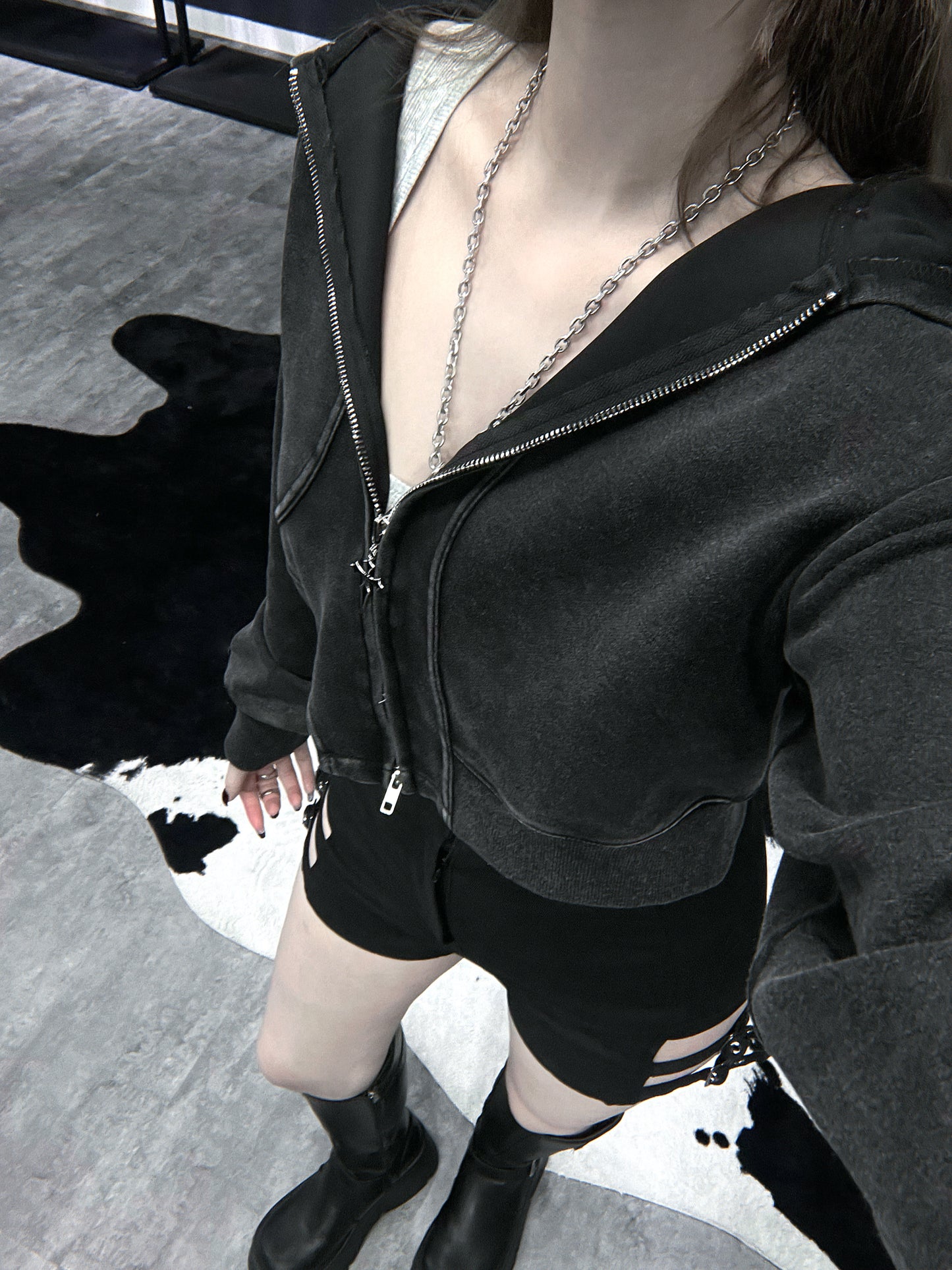 cross zipper slider hoodie zipup
