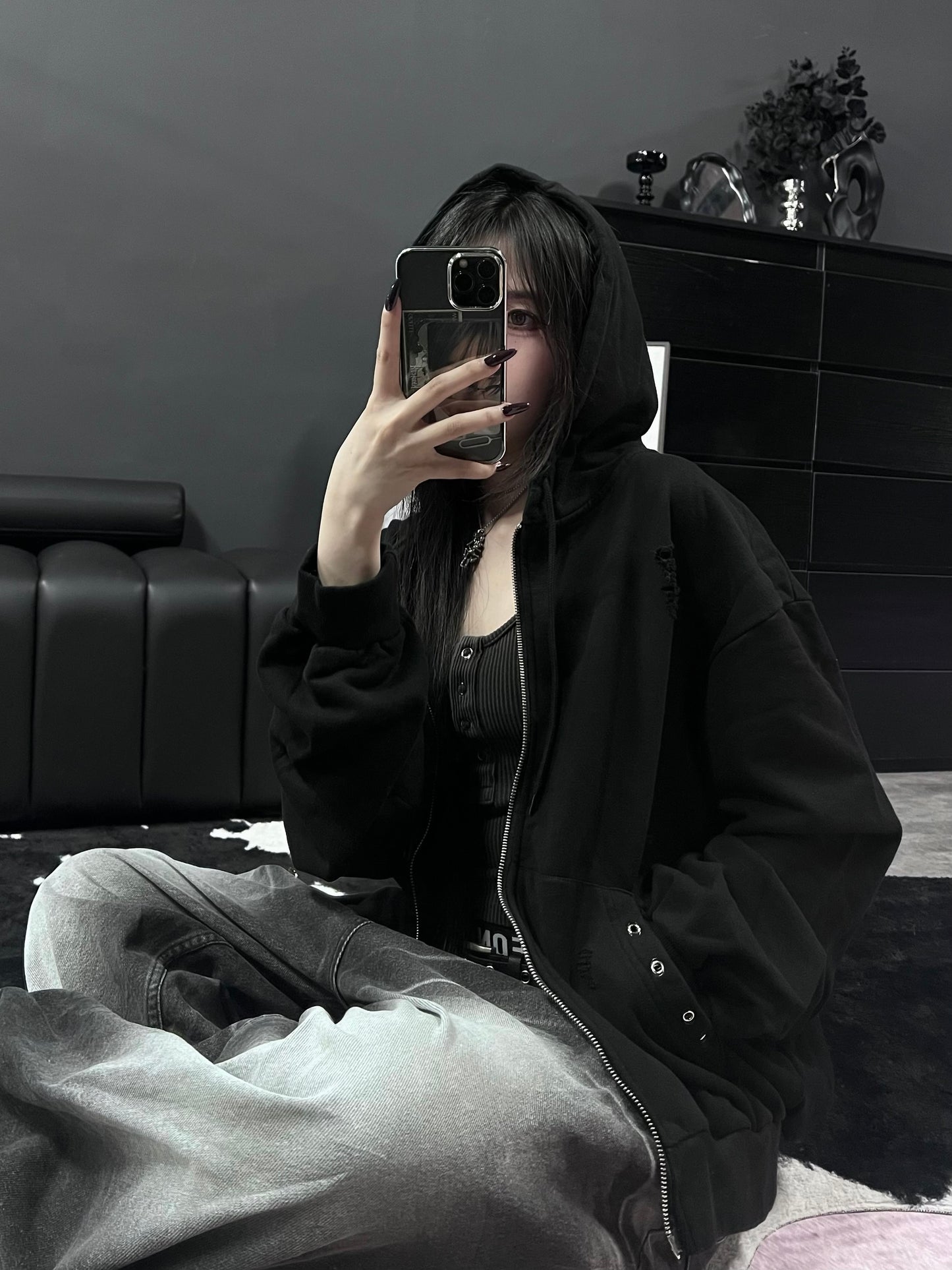 Eyelet hoodie zipup