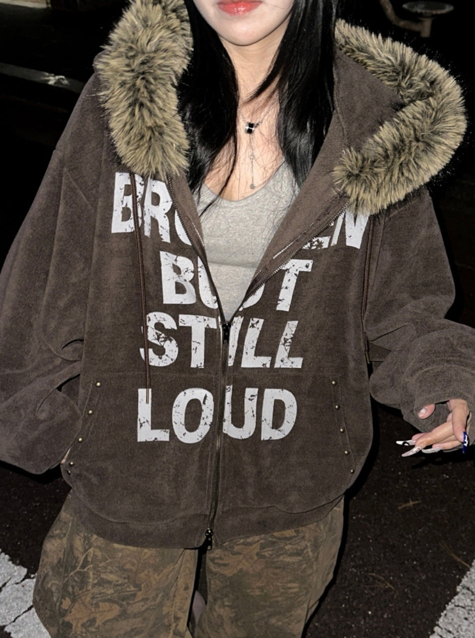 B.B.S.L fur corduroy hoodie zipup