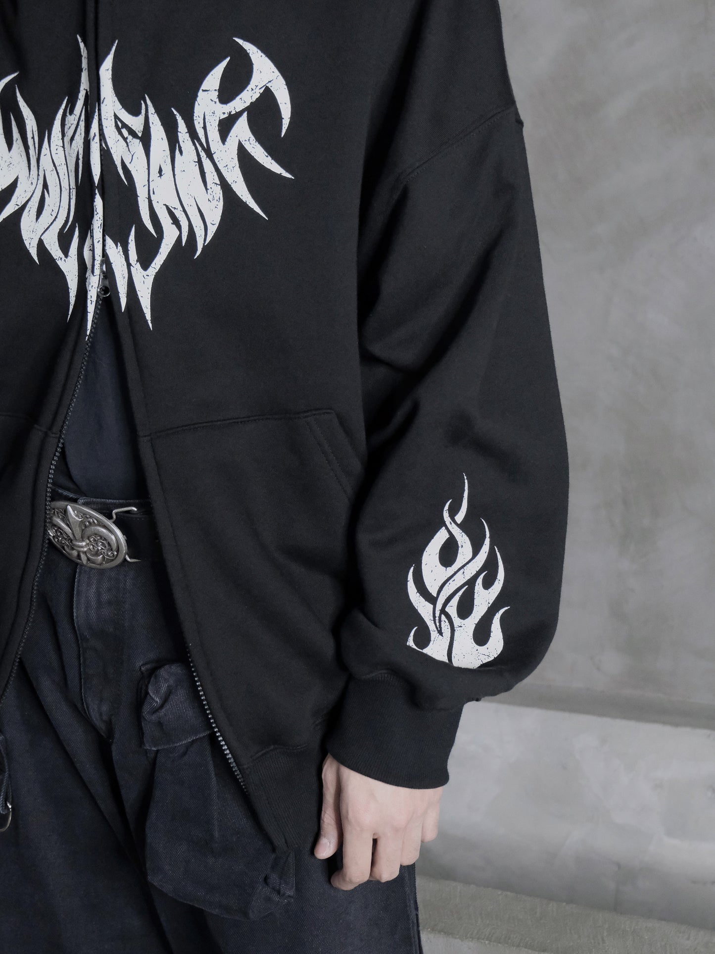 crack fire print hoodie zipup