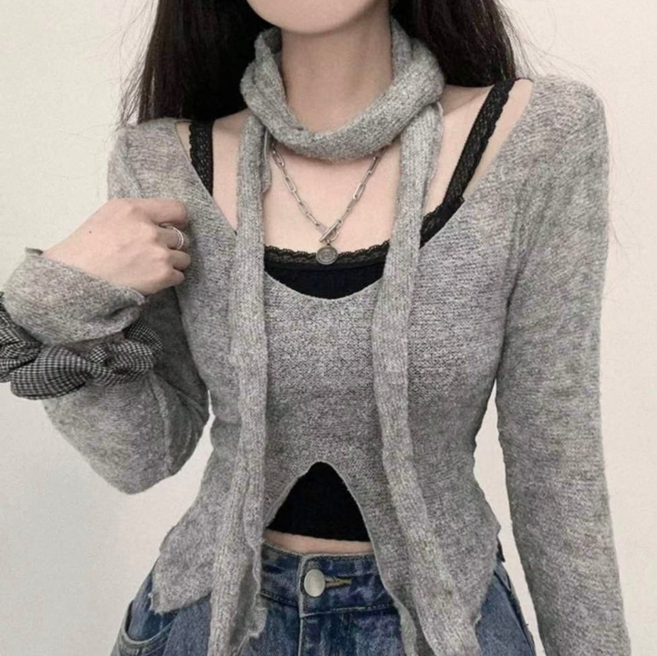 Lace邊方領背心
