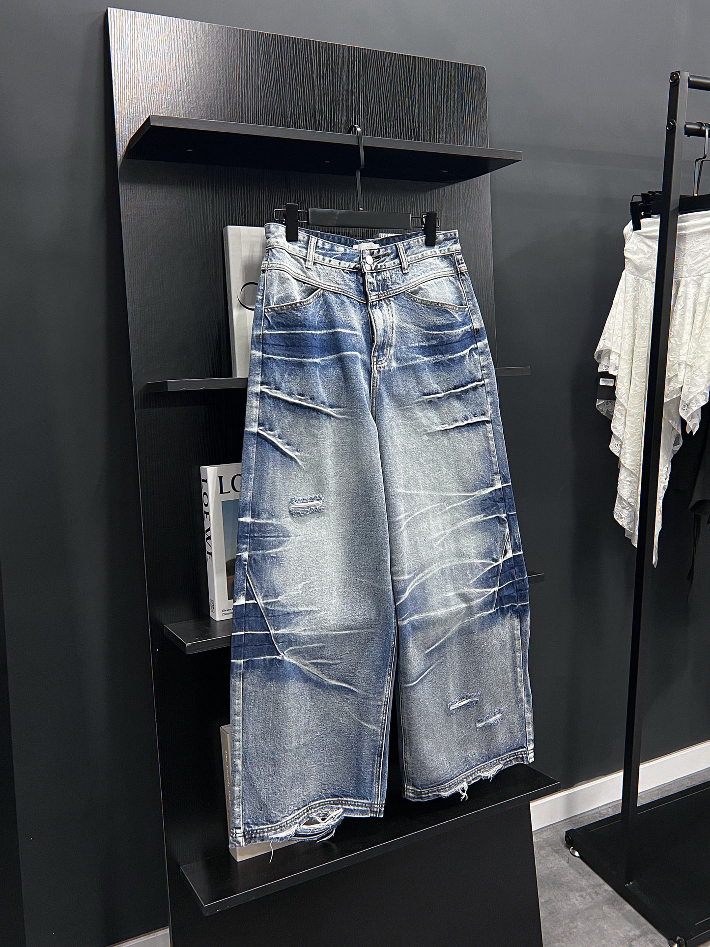 [unisex] 閃電洗水闊腳牛仔褲
