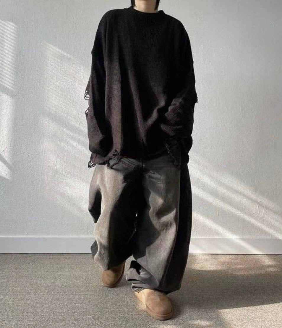 [unisex] 個性爛爛下擺針織上衣