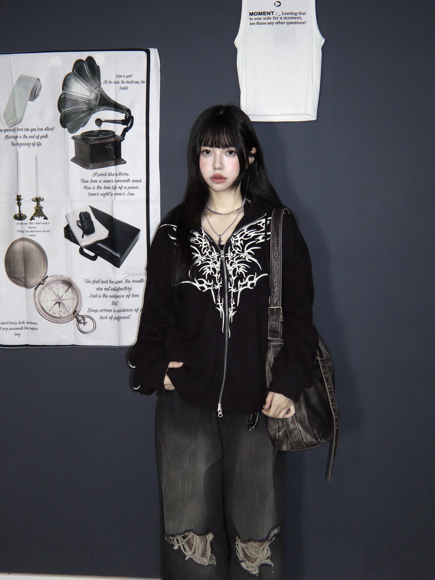 [unisex] Butterfly flame pattern hoodie zipup