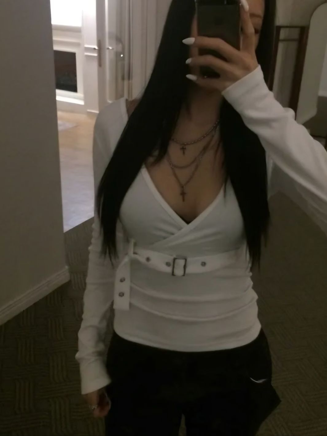 V neck with belt long sleeve