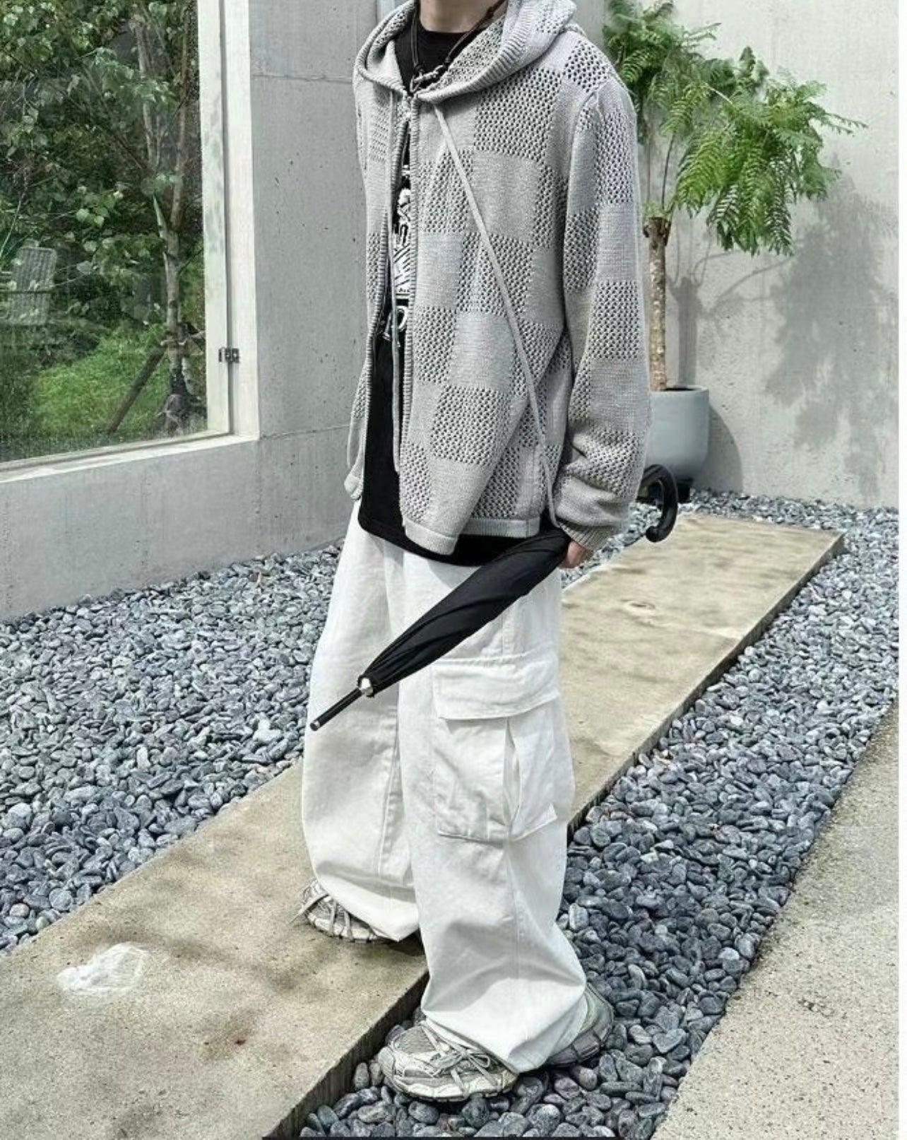[unisex] Chess pattern knit zipup hoodie