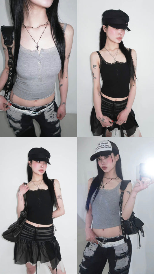 Casual lace tank top [with padding]