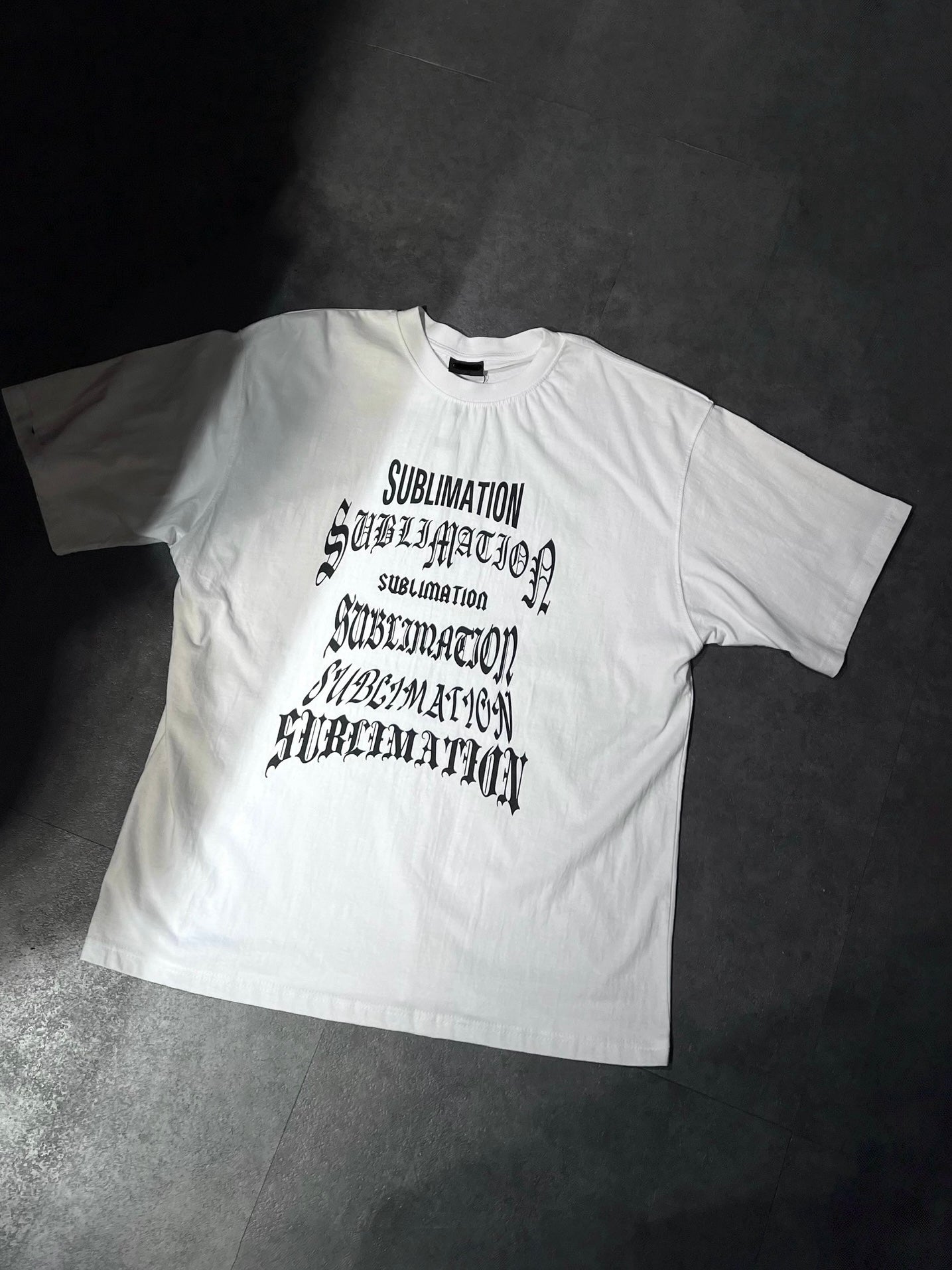different ’sublimation’ font tee
