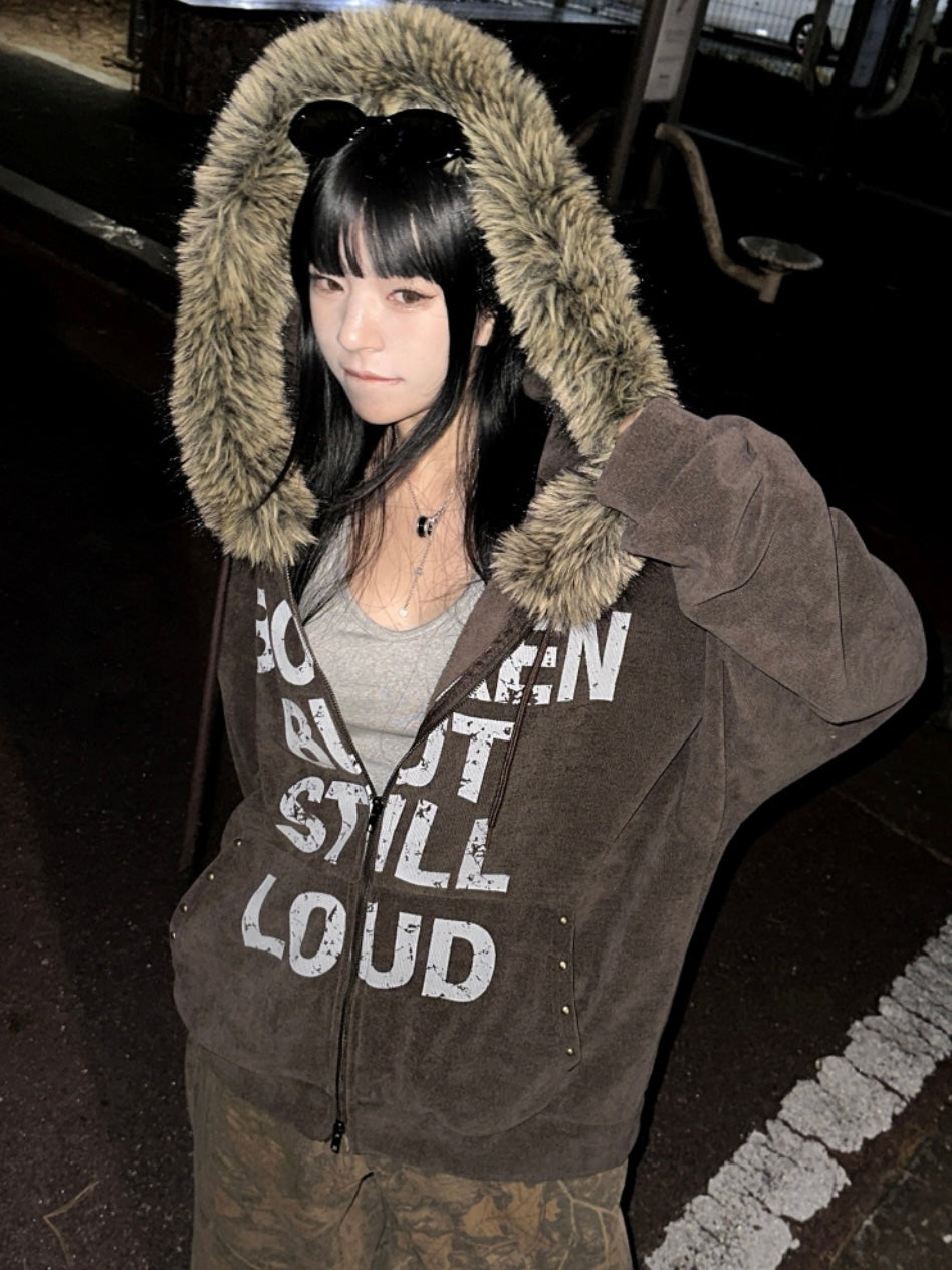 B.B.S.L fur corduroy hoodie zipup