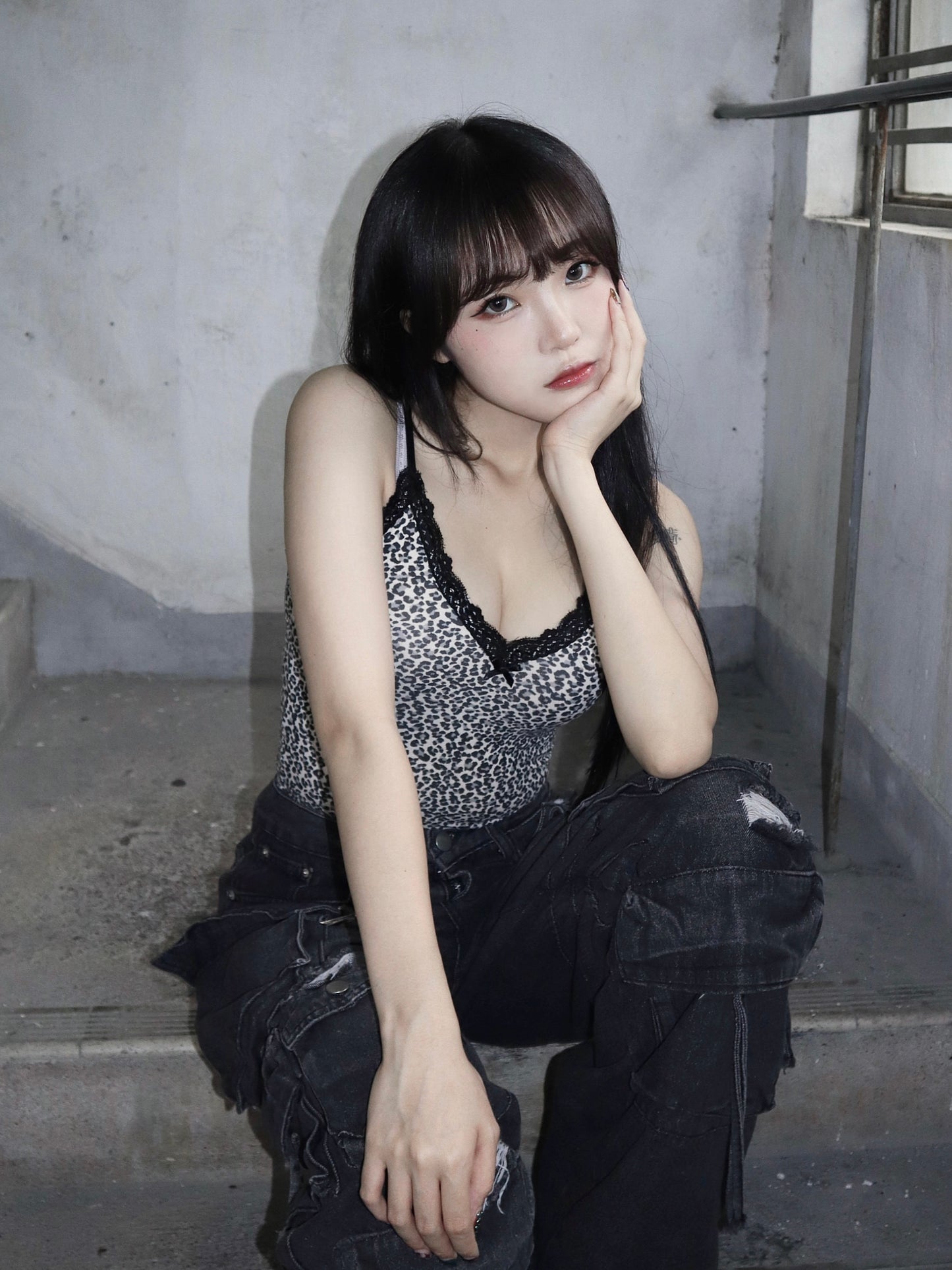 豹紋蕾絲邊吊帶背心