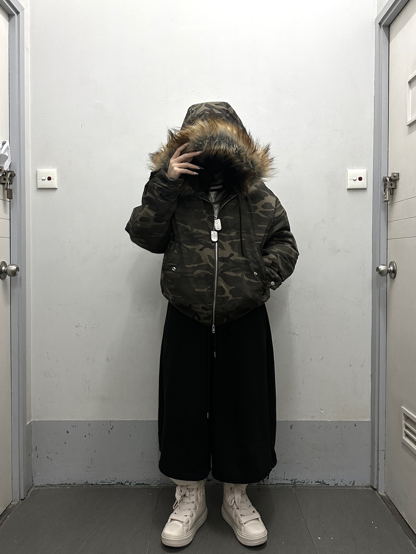 [ unisex ] 迷彩卜卜毛領外套
