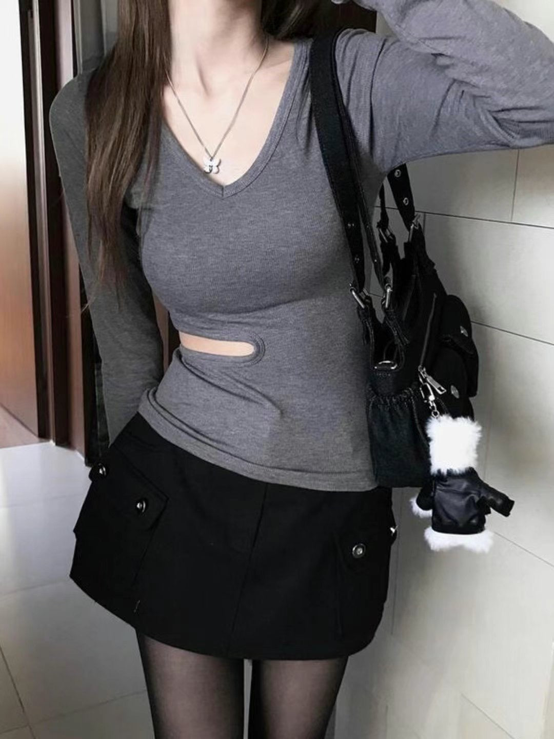 side hollow out long sleeve