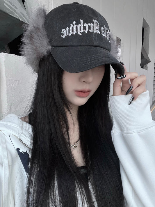 [ GILA ARCHIVE  ] FAUX FUR HOTFIX LOGO EARFLAP CAP