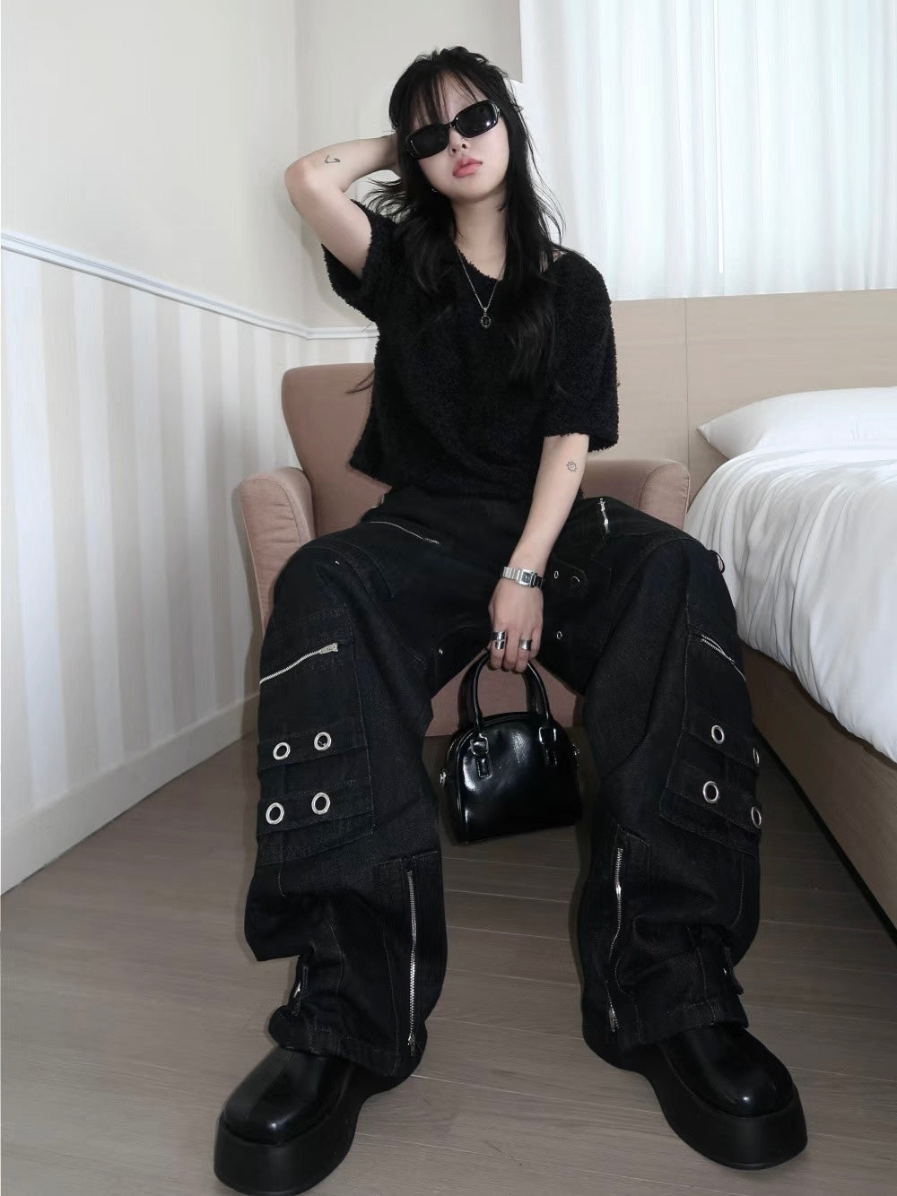 [unisex] metal ring adjustable jeans