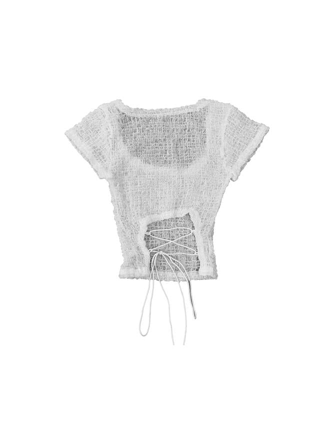 Back open strap wrinkle top