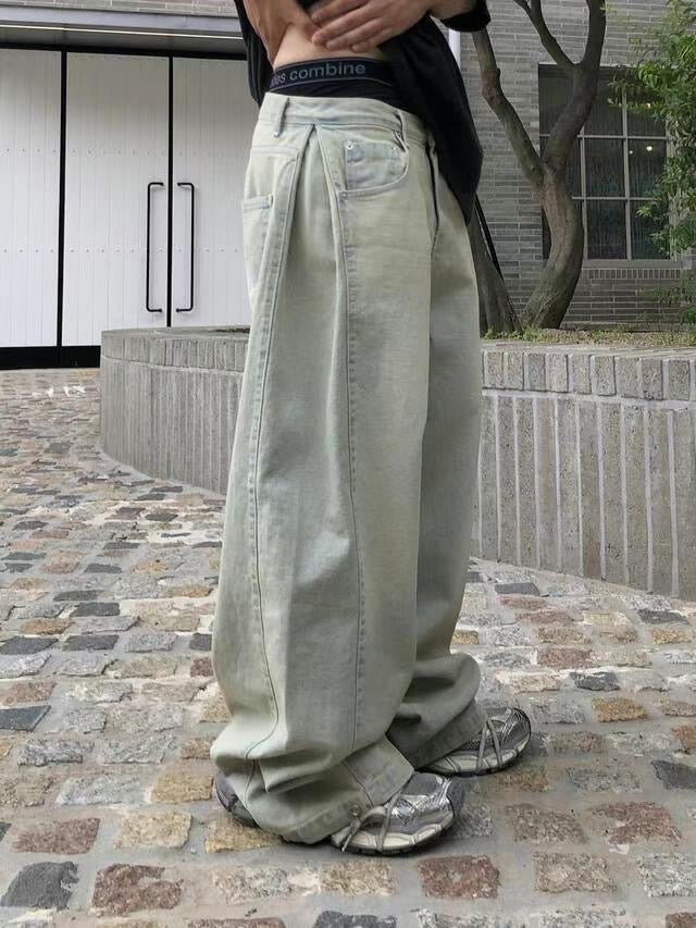 [unisex] 明線洗水啪鈕牛仔褲