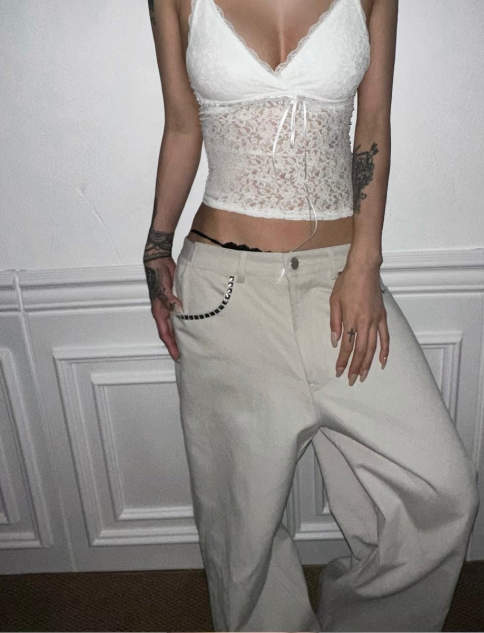 ‘Sign’ lace v neck cami top