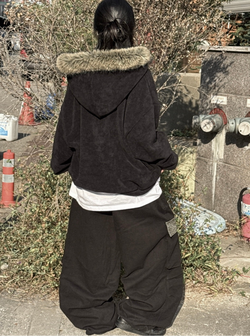 B.B.S.L fur corduroy hoodie zipup