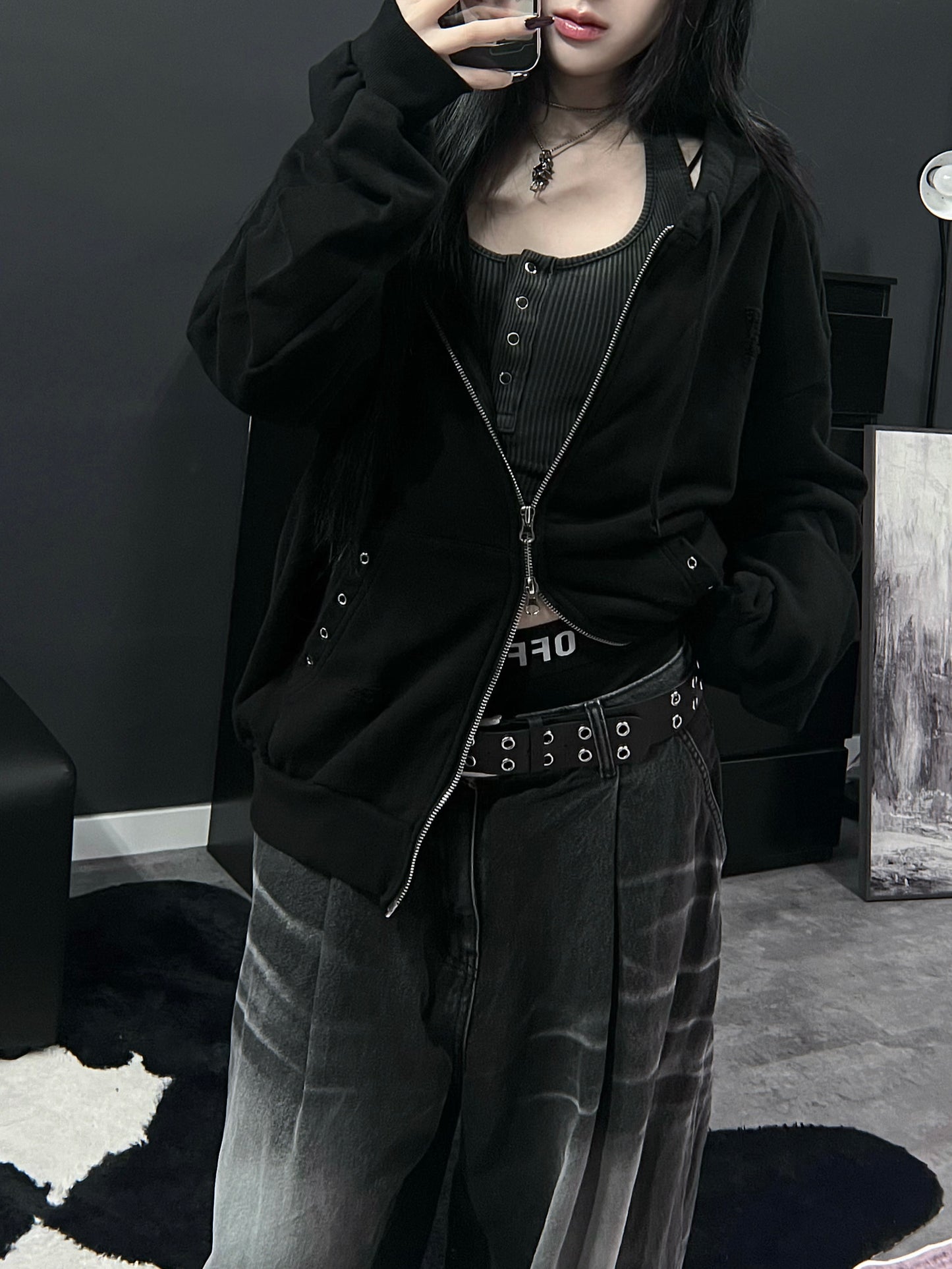 Eyelet hoodie zipup