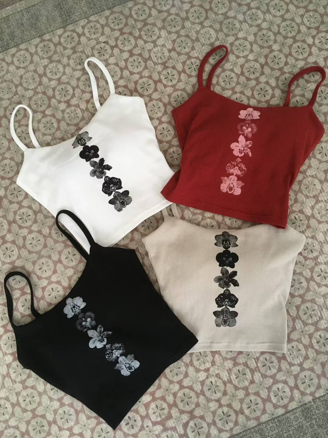 Flowers tattoo tank top with padding