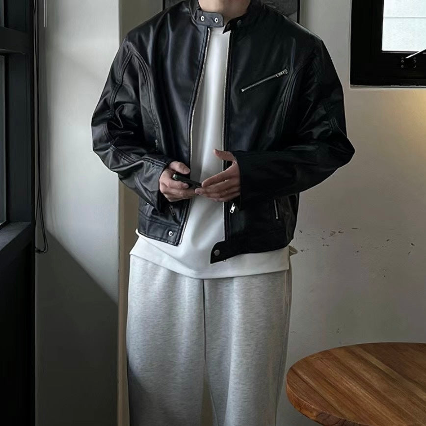 [unisex] 拉鍊機車款皮外套