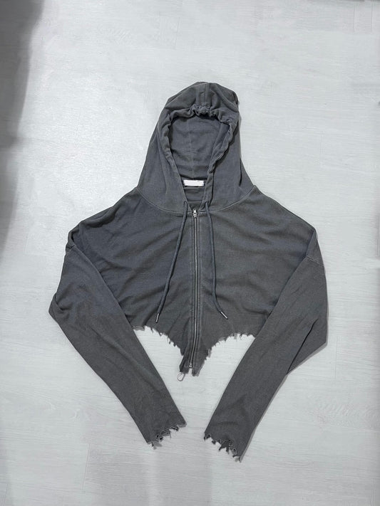 ‘What u want’ cropped hoodie zip up