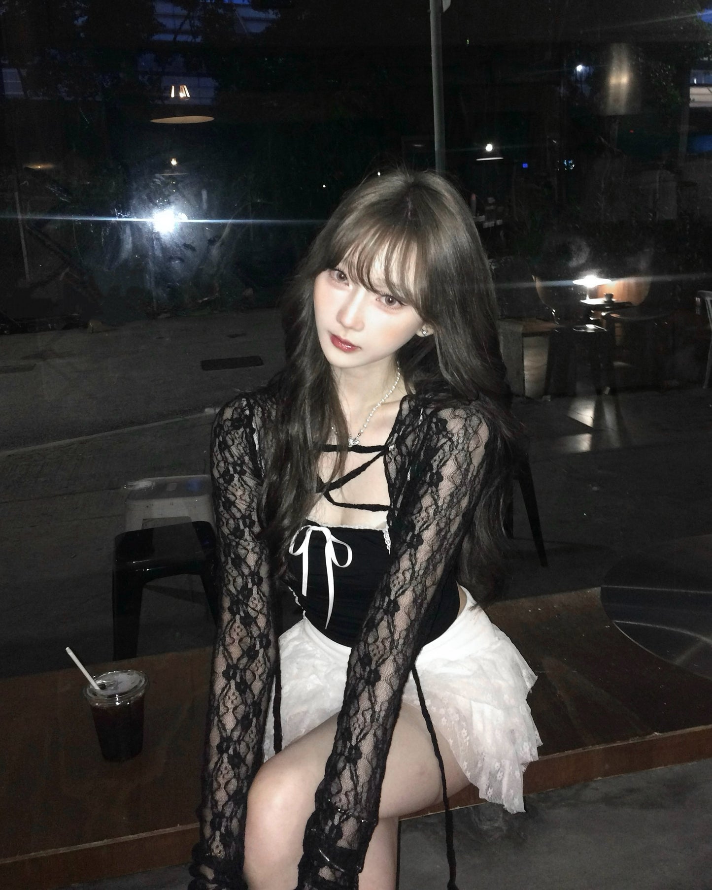 ‘C U IN MY DREAM’ lace cropped outer