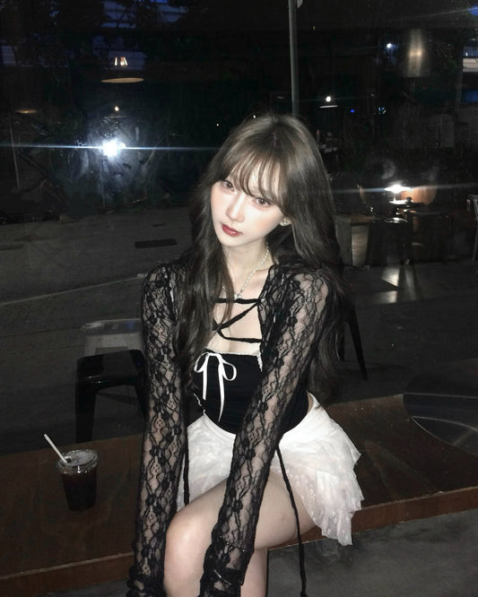 ‘C U IN MY DREAM’ lace cropped outer