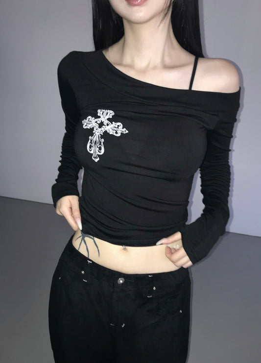 Cross one shoulder long sleeve
