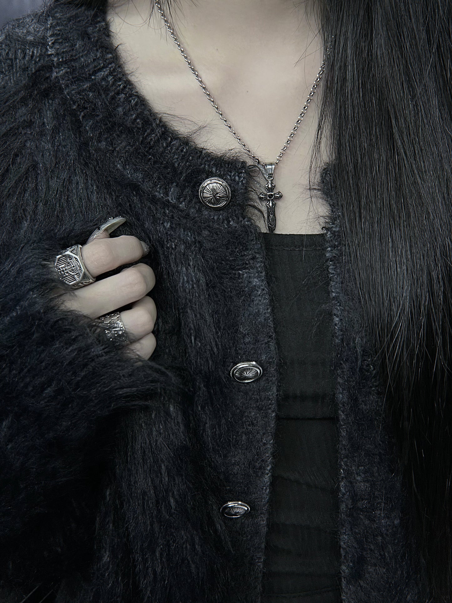 高級感長毛毛長版cardigan