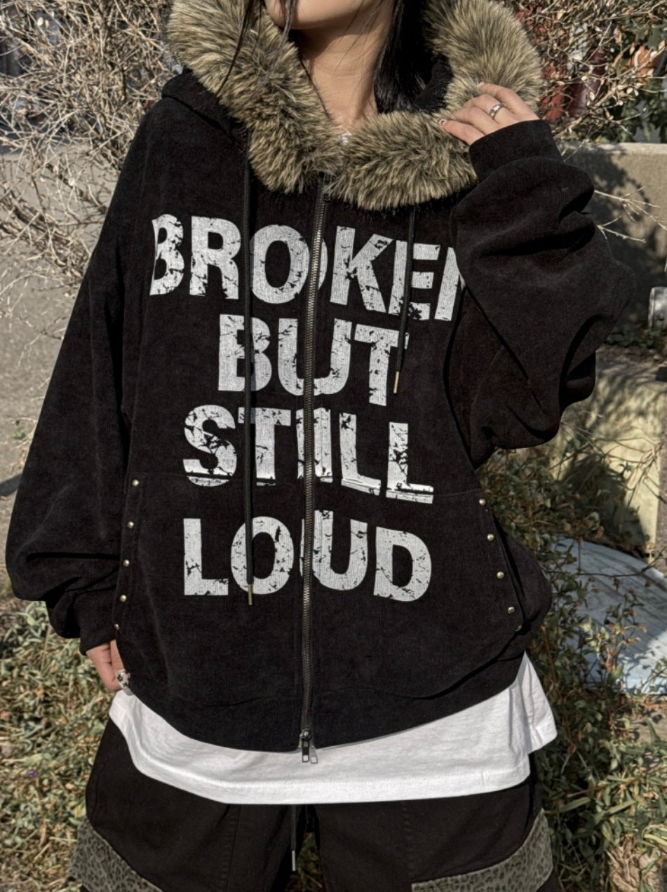 B.B.S.L fur corduroy hoodie zipup