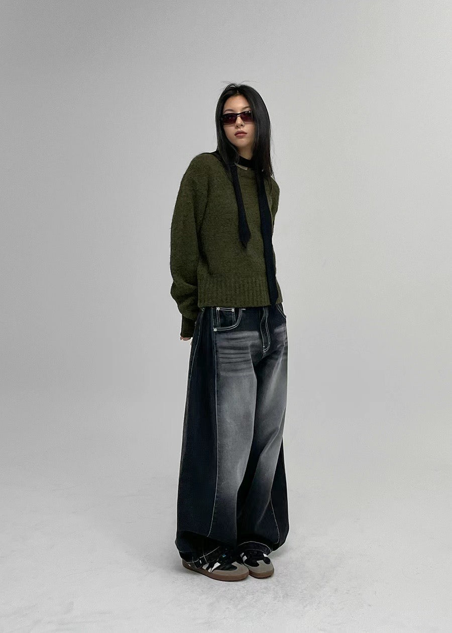 [unisex] 明線洗水啪鈕牛仔褲