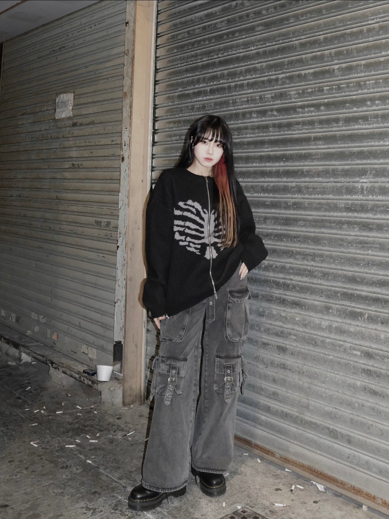 [unisex] Heart shape rib zipup knit