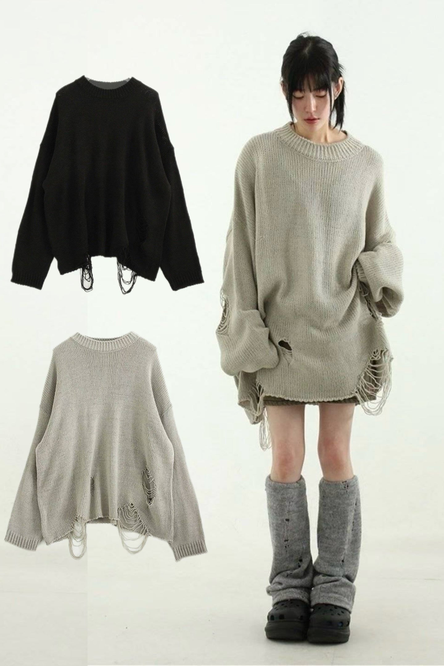 [unisex] 個性爛爛下擺針織上衣