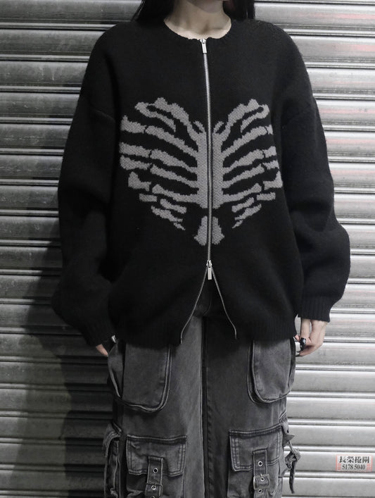 [unisex] Heart shape rib zipup knit