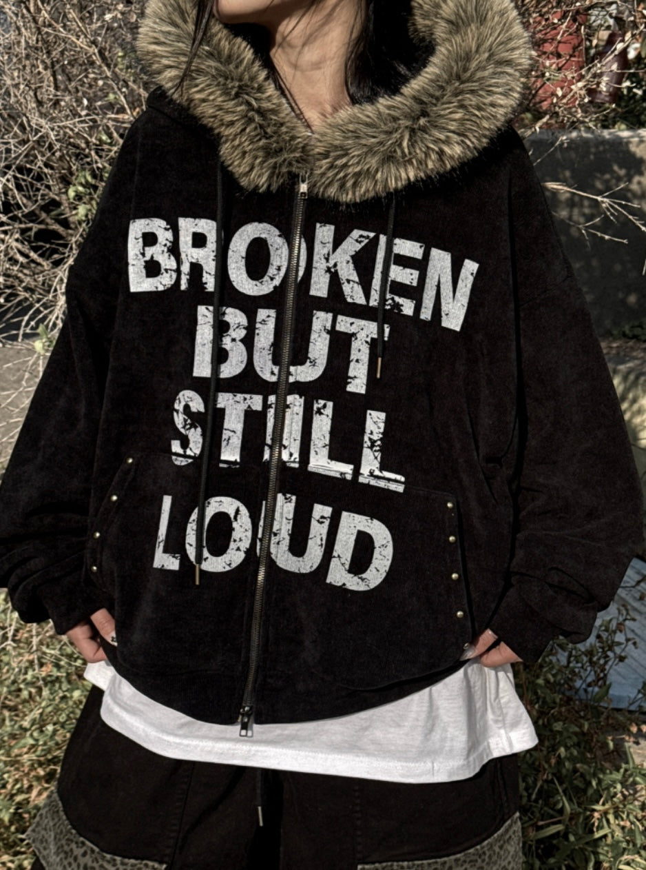 B.B.S.L fur corduroy hoodie zipup