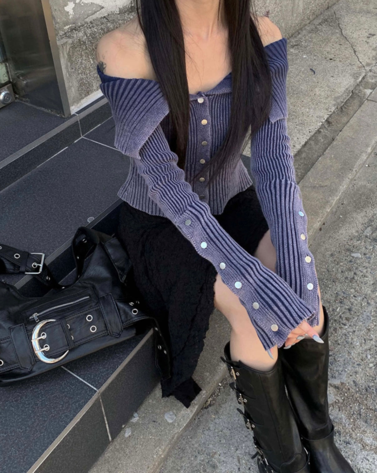 snap button knitted off shoulder